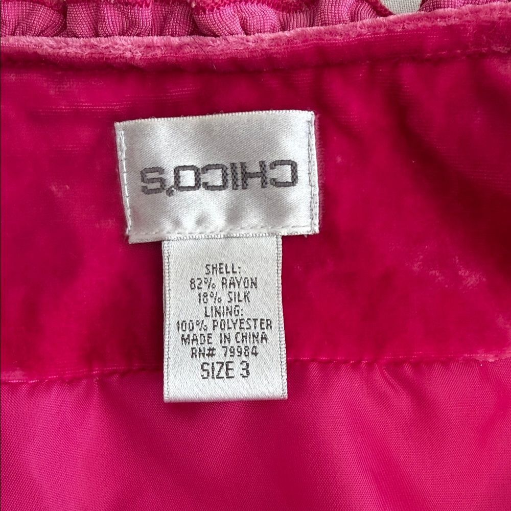 Chico’s Velvet Jacket Magenta Pink Ruffle Trim Rayon Silk Blend Boho Romantic XL - Picture 3 of 12